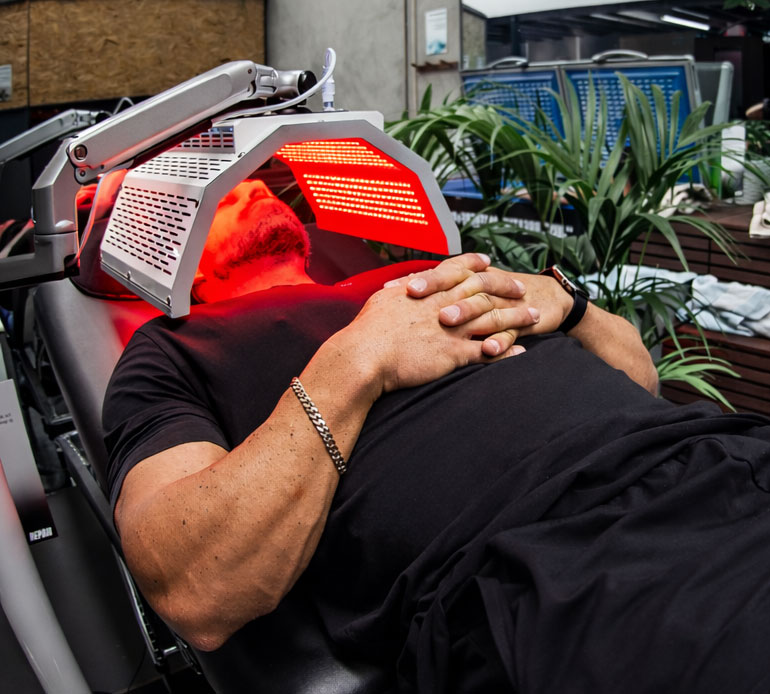 Red and near-infrared light therapy panels used to support tissue recovery and circulation.