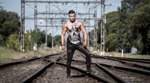 Titan Tank gym singlet black skull design men’s cut