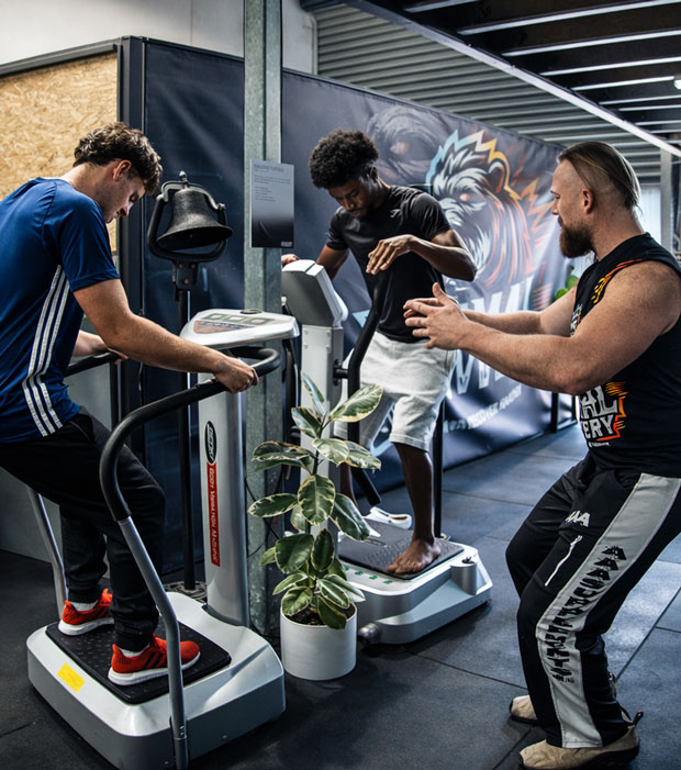 Vibration plate designed for muscle activation and recovery sessions.