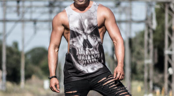 Men’s skull print gym tank quick dry polyester